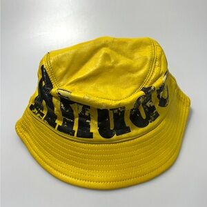 Rhude Logo Leather Bucket Hat Yellow Black